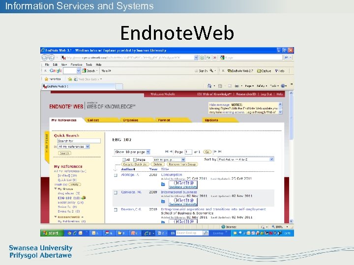 Information Services and Systems Endnote. Web 