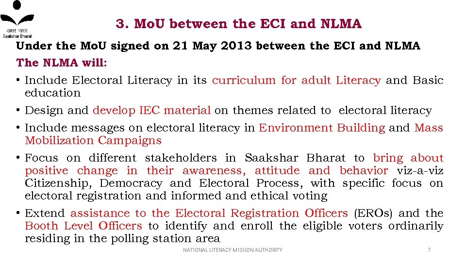 3. Mo. U between the ECI and NLMA Under the Mo. U signed on