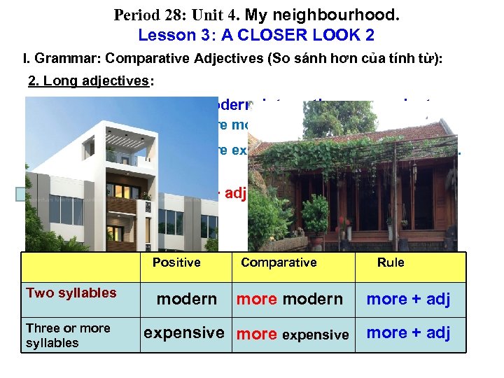 Period 28: Unit 4. My neighbourhood. Lesson 3: A CLOSER LOOK 2 I. Grammar: