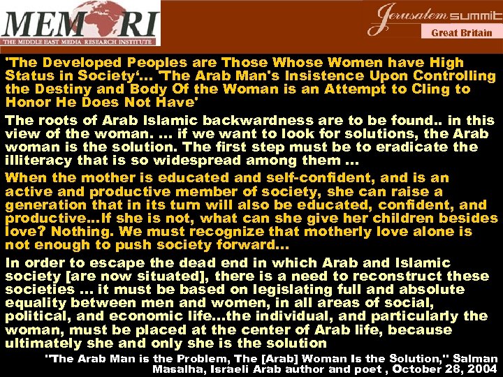 Great Britain 'The Developed Peoples are Those Women have High Status in Society‘… 'The