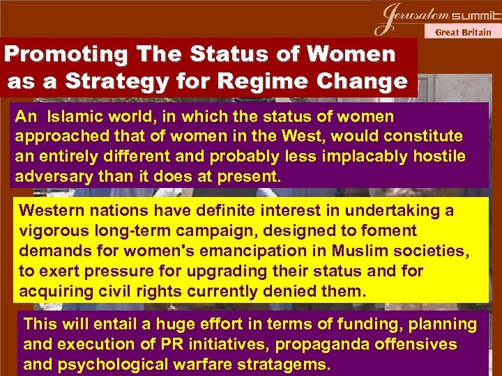 Promoting The Status of Women as a Strategy for Regime Change Great Britain An