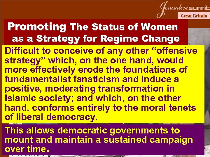 Great Britain Promoting The Status of Women as a Strategy for Regime Change Difficult