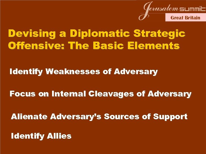 Great Britain Devising a Diplomatic Strategic Offensive: The Basic Elements Identify Weaknesses of Adversary