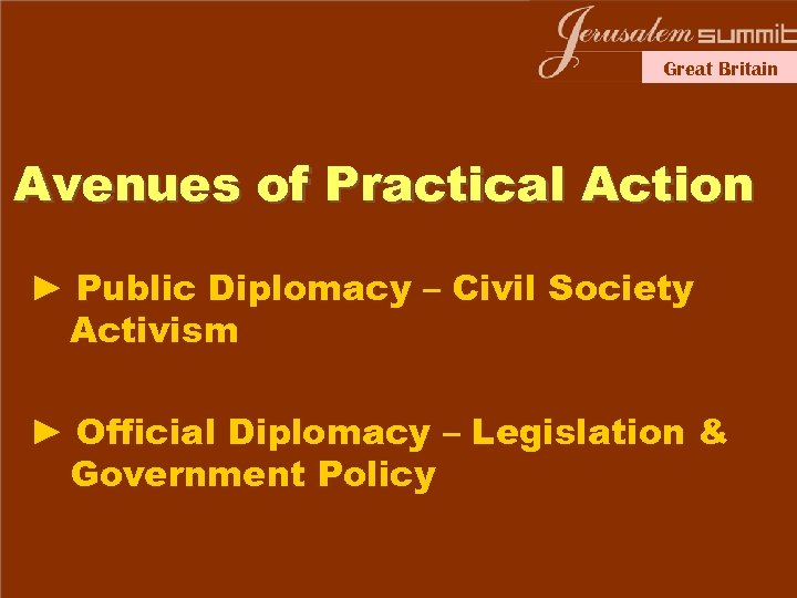 Great Britain Avenues of Practical Action ► Public Diplomacy – Civil Society Activism ►