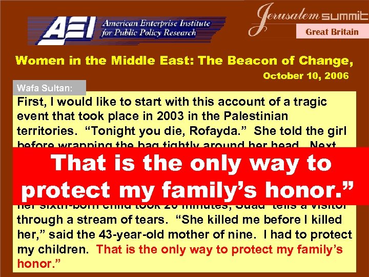 Great Britain Women in the Middle East: The Beacon of Change, October 10, 2006