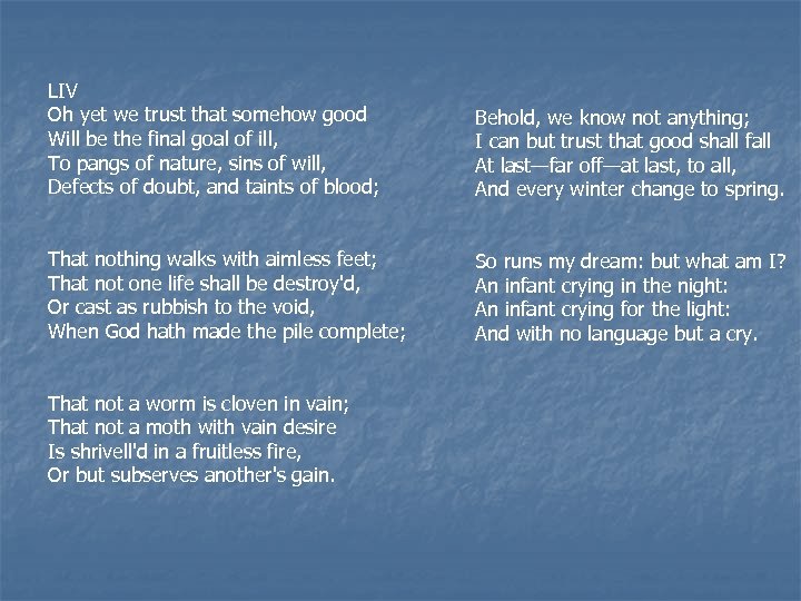 LIV Oh yet we trust that somehow good Will be the final goal of