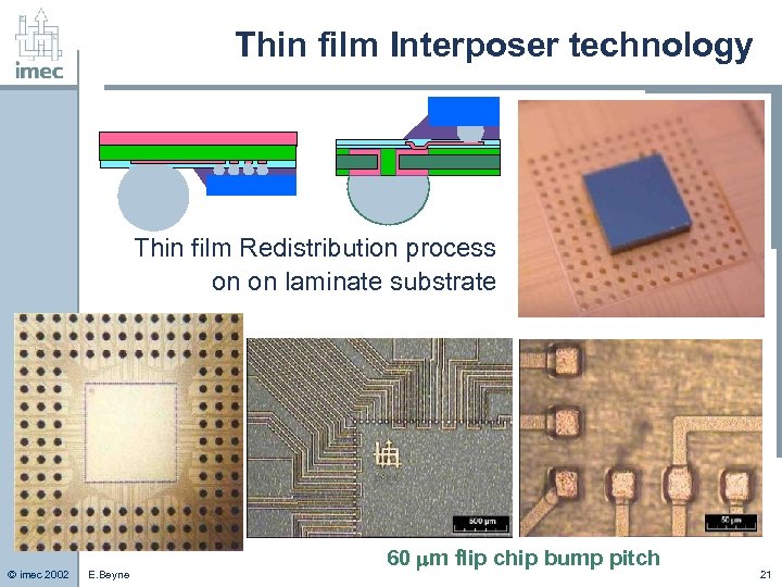 Thin film Interposer technology Thin film Redistribution process on on laminate substrate © imec