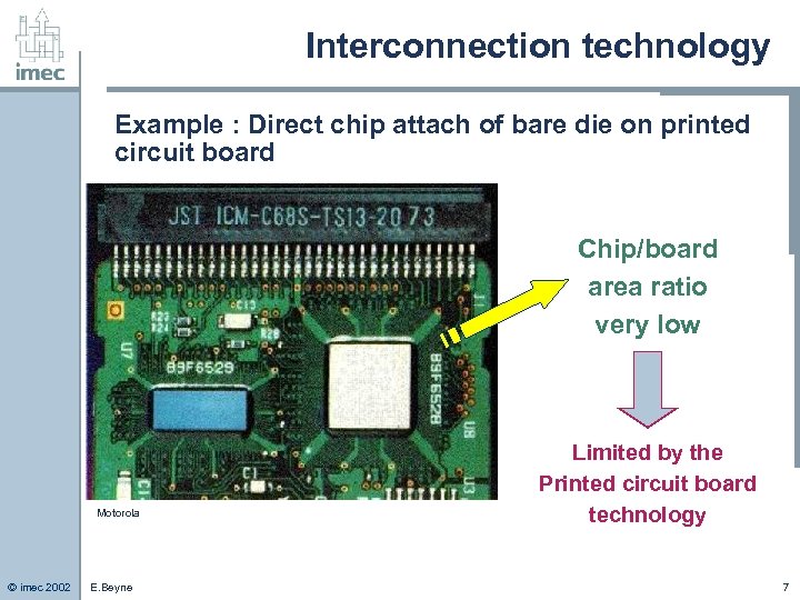 Interconnection technology Example : Direct chip attach of bare die on printed circuit board