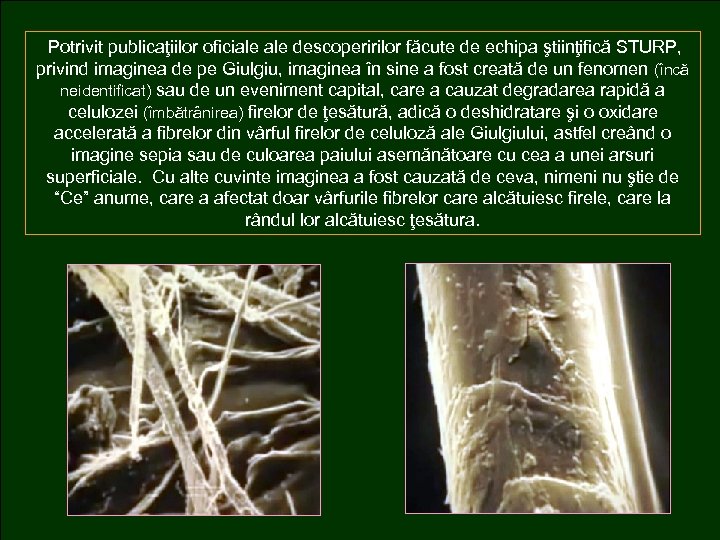 Potrivit publicaţiilor oficiale descoperirilor făcute de echipa ştiinţifică STURP, privind imaginea de pe Giulgiu,