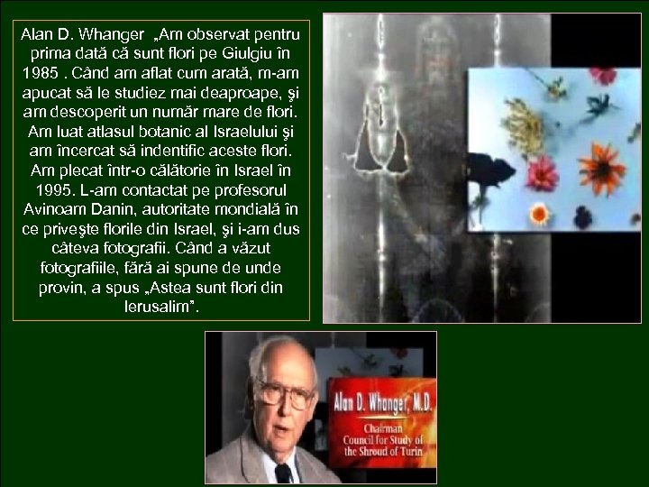 Alan D. Whanger „Am observat pentru prima dată că sunt flori pe Giulgiu în