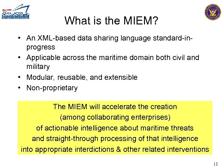 What is the MIEM? • An XML-based data sharing language standard-inprogress • Applicable across