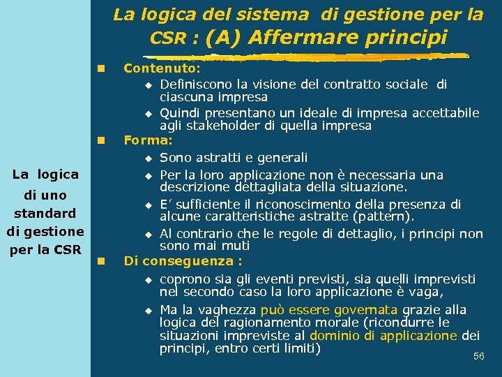 La logica del sistema di gestione per la CSR : (A) Affermare principi n