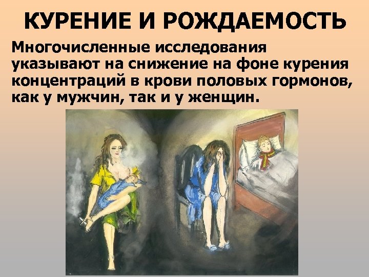 КУРЕНИЕ И РОЖДАЕМОСТЬ Многочисленные исследования указывают на снижение на фоне курения концентраций в крови