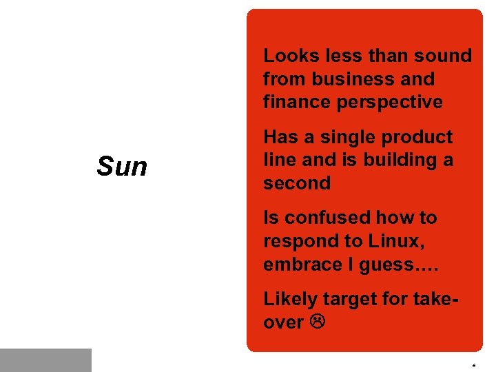 Looks less than sound from business and finance perspective Sun Has a single product