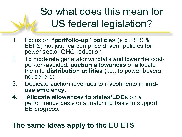 So what does this mean for US federal legislation? 1. 2. 3. 4. Focus