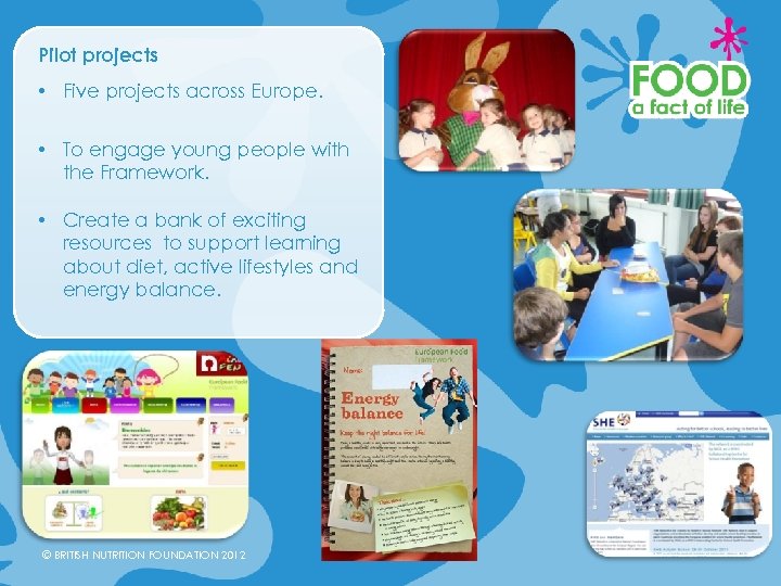 Pilot projects • Five projects across Europe. • To engage young people with the