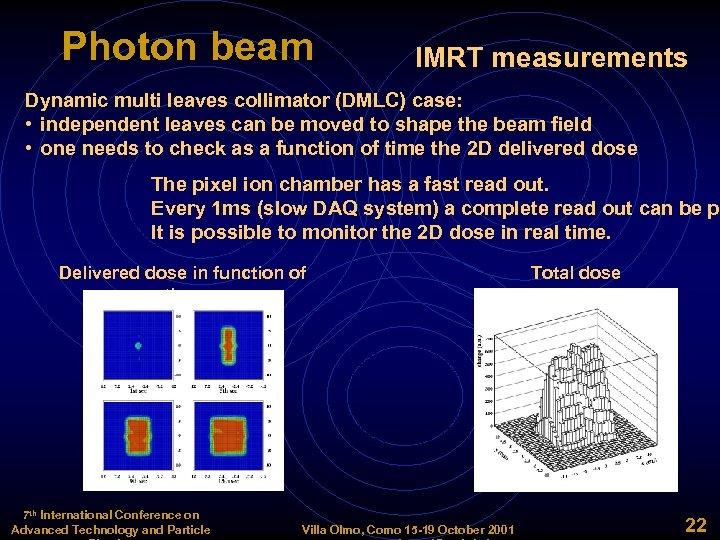 Photon beam IMRT measurements Dynamic multi leaves collimator (DMLC) case: • independent leaves can