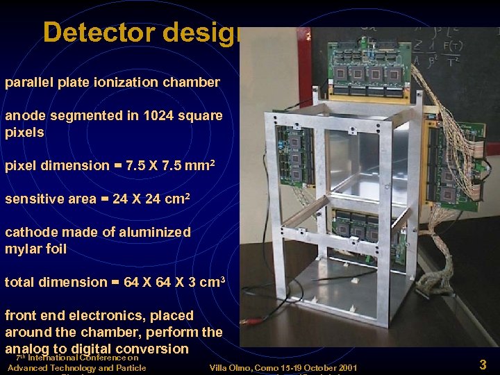 Detector design parallel plate ionization chamber anode segmented in 1024 square pixels pixel dimension