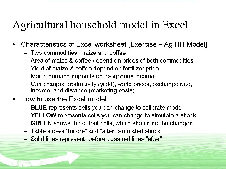 Agricultural household model in Excel • Characteristics of Excel worksheet [Exercise – Ag HH