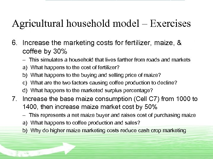 Agricultural household model – Exercises 6. Increase the marketing costs for fertilizer, maize, &