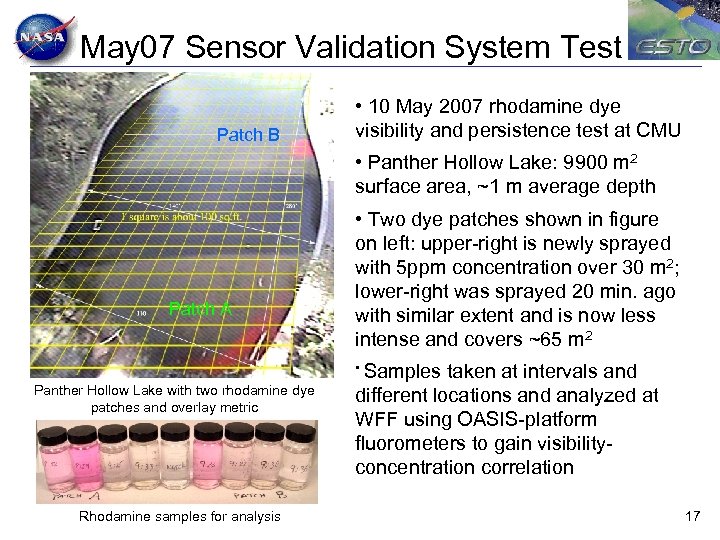 May 07 Sensor Validation System Test Patch B • 10 May 2007 rhodamine dye