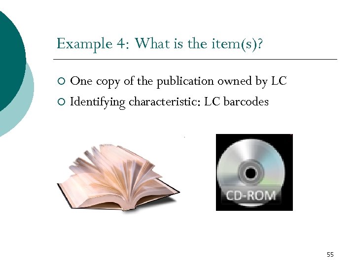 Example 4: What is the item(s)? One copy of the publication owned by LC