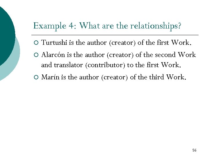 Example 4: What are the relationships? Turtushi is the author (creator) of the first