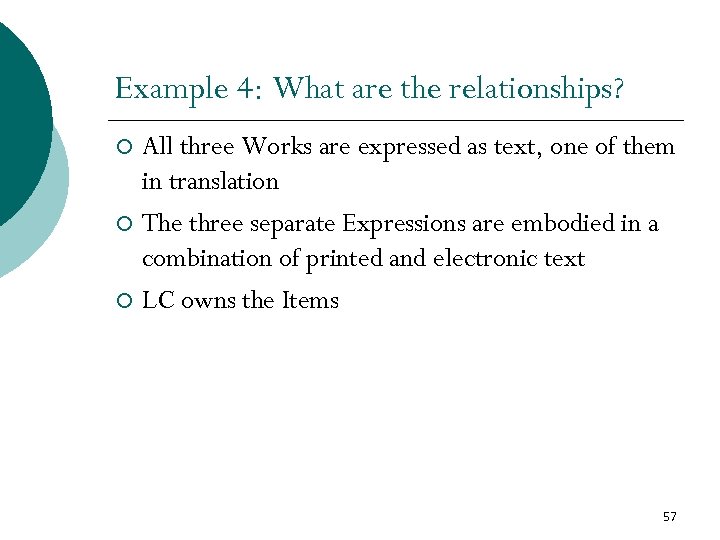 Example 4: What are the relationships? All three Works are expressed as text, one