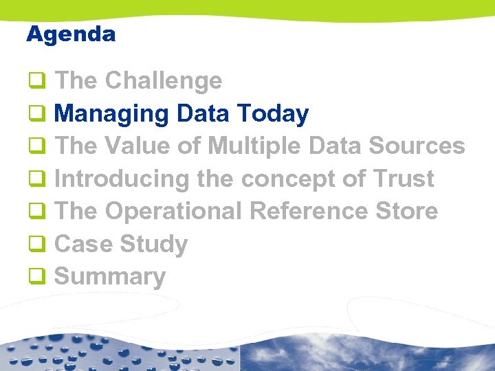 Agenda q q q q The Challenge Managing Data Today The Value of Multiple