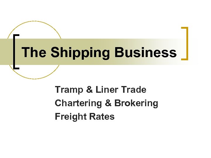 The Shipping Business Tramp & Liner Trade Chartering & Brokering Freight Rates 