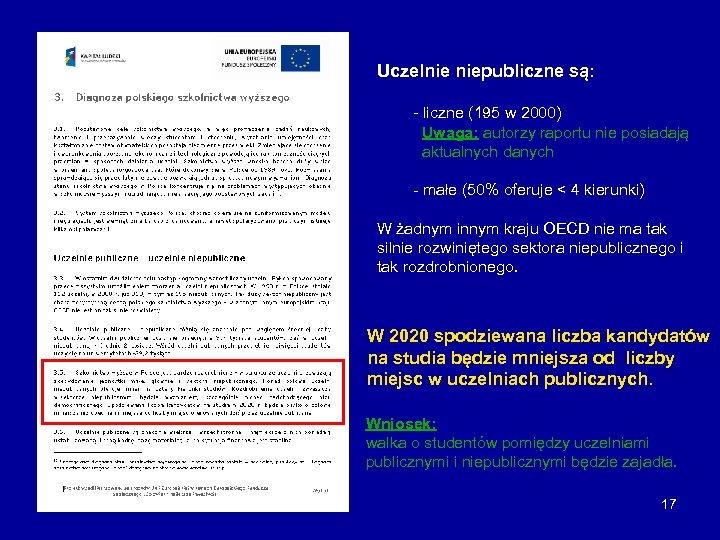 Uczelnie niepubliczne są: - liczne (195 w 2000) Uwaga: autorzy raportu nie posiadają aktualnych