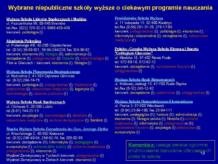 Wybrane niepubliczne szkoły wyższe o ciekawym programie nauczania Wyższa Szkoła Liderów Społecznych i Mediów