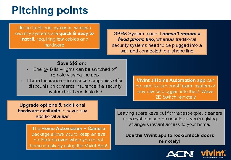 Pitching points Unlike traditional systems, wireless security systems are quick & easy to install,