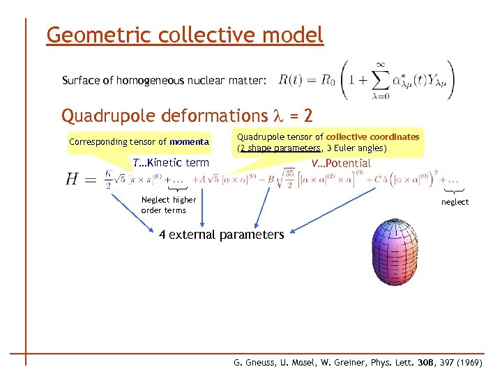 Geometric collective model Surface of homogeneous nuclear matter: Quadrupole deformations l = 2 Corresponding
