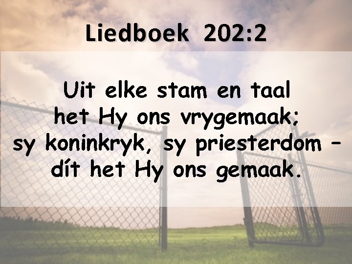Liedboek 202: 2 Uit elke stam en taal het Hy ons vrygemaak; sy koninkryk,