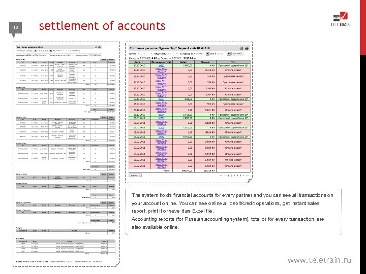 16 settlement of accounts The system holds financial accounts for every partner and you