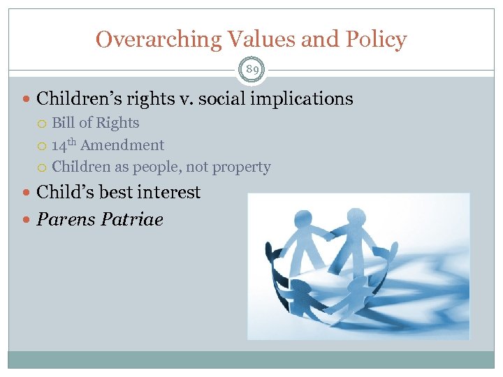 Overarching Values and Policy 89 Children’s rights v. social implications Bill of Rights 14