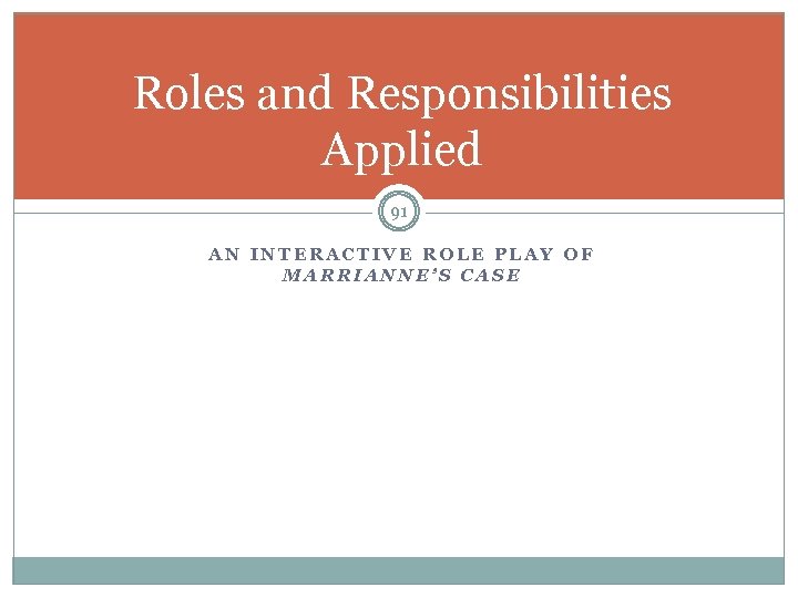 Roles and Responsibilities Applied 91 AN INTERACTIVE ROLE PLAY OF MARRIANNE’S CASE 
