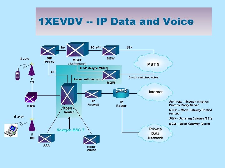 1 XEVDV -- IP Data and Voice SIP SCTP/IP SS 7 IS-2000 H. 248