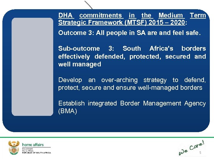 DHA commitments in the Medium Term Strategic Framework (MTSF) 2015 – 2020: Outcome 3: