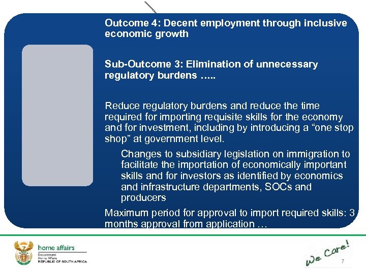 Outcome 4: Decent employment through inclusive economic growth Sub-Outcome 3: Elimination of unnecessary regulatory