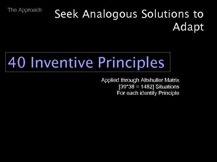 The Approach Seek Analogous Solutions to Adapt 40 Inventive Principles Applied through Altshuller Matrix