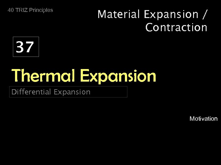 40 TRIZ Principles Material Expansion / Contraction 37 Thermal Expansion Differential Expansion Motivation 