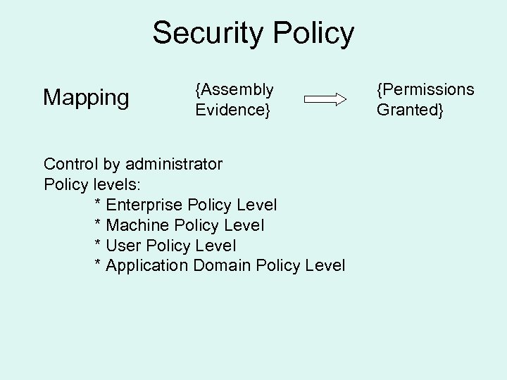 Security Policy Mapping {Assembly Evidence} Control by administrator Policy levels: * Enterprise Policy Level