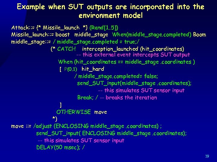 Example when SUT outputs are incorporated into the environment model Attack: : = {*