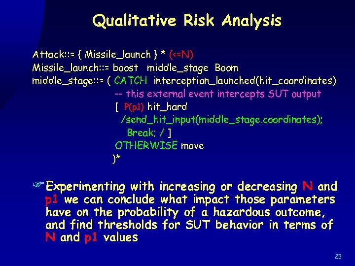 Qualitative Risk Analysis Attack: : = { Missile_launch } * (<=N) Missile_launch: : =