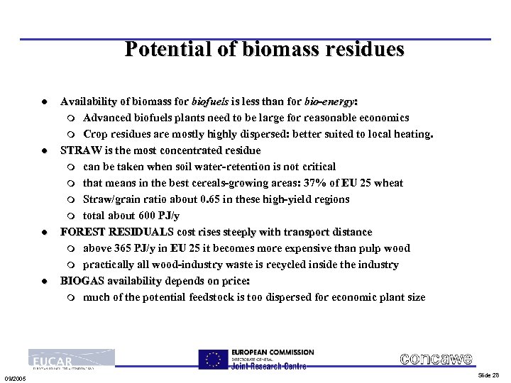 Potential of biomass residues l l 09/2005 Availability of biomass for biofuels is less