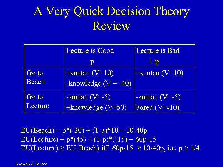 A Very Quick Decision Theory Review Lecture is Good p Lecture is Bad 1