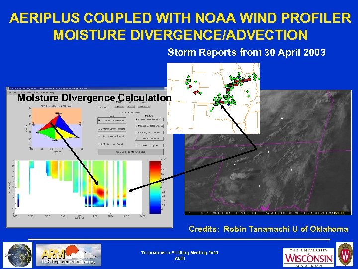 AERIPLUS COUPLED WITH NOAA WIND PROFILER MOISTURE DIVERGENCE/ADVECTION Storm Reports from 30 April 2003