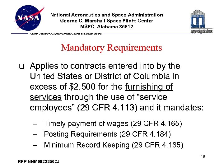 National Aeronautics and Space Administration George C. Marshall Space Flight Center MSFC, Alabama 35812